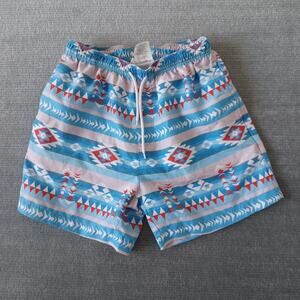 Bear Bottom Swim Trunks Mens M Blue Aztec Southwest Tribal Print 5" Inseam Lined